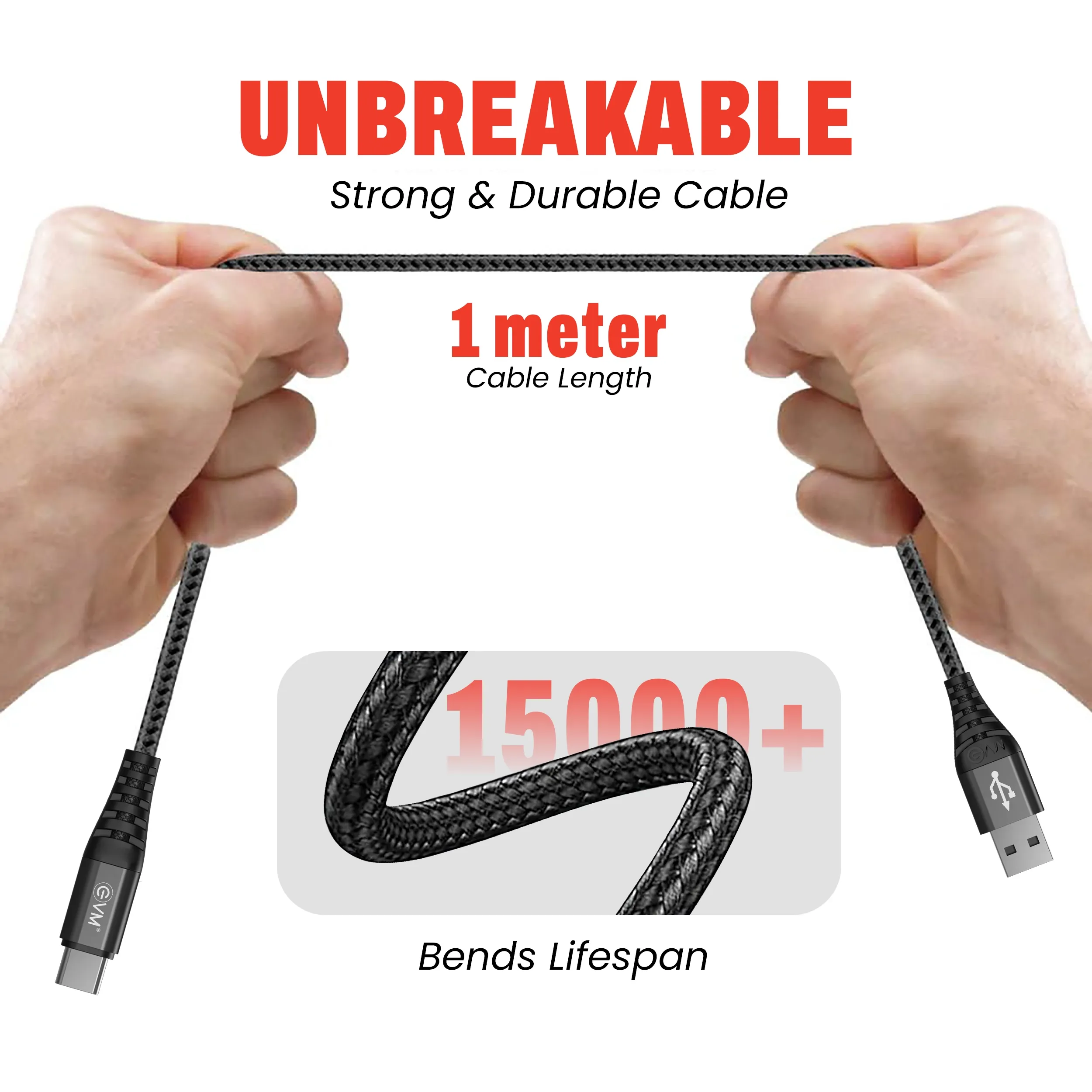 EVM Type C Mobile Charging Cable (Metal Head Nylon Braided Cable) EVM-CM-012 view 5